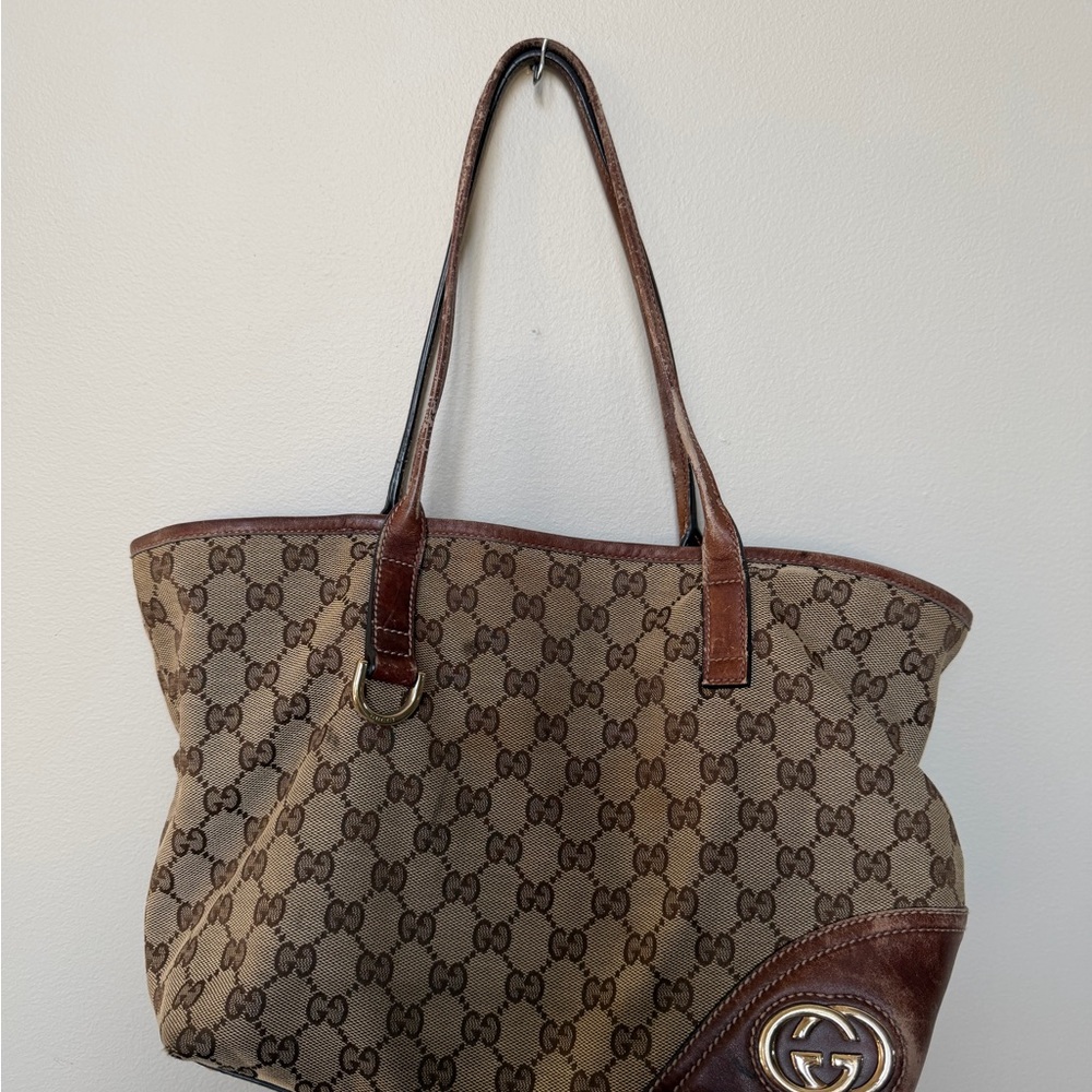 Gucci Tan and Brown GG Canvas Tote